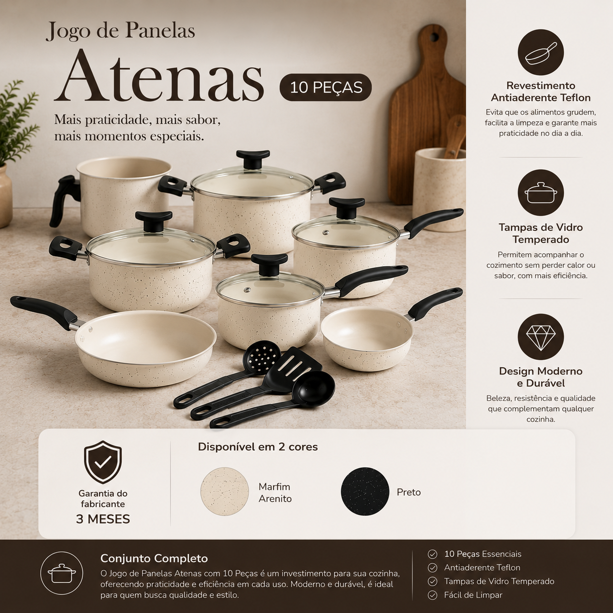 Jogo de Peças 10 Peças Teflon Atenas Granito